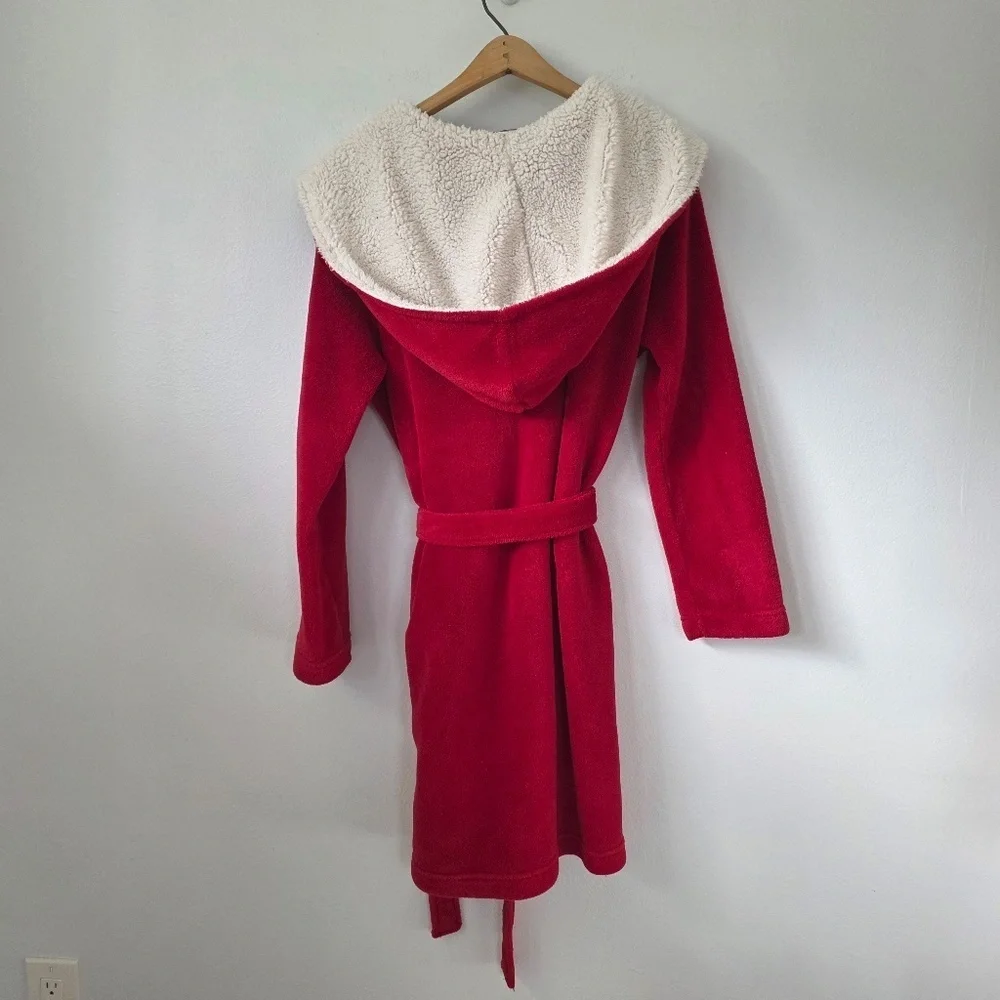 Victoria's Secret Red/White Cozy Hooded Short Robe - XS/S